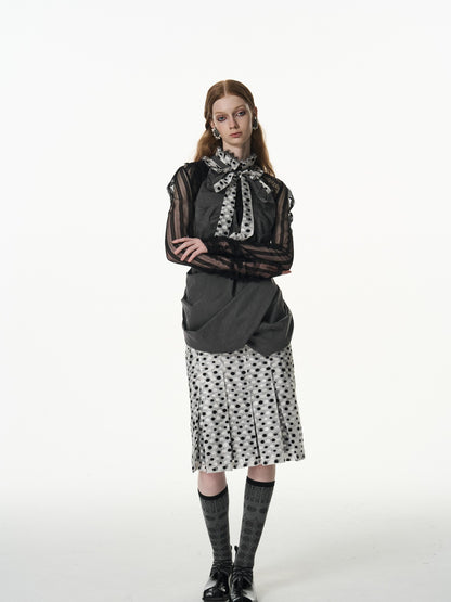 popoop Black And White Polka Dot Jacquard Patchwork Women&