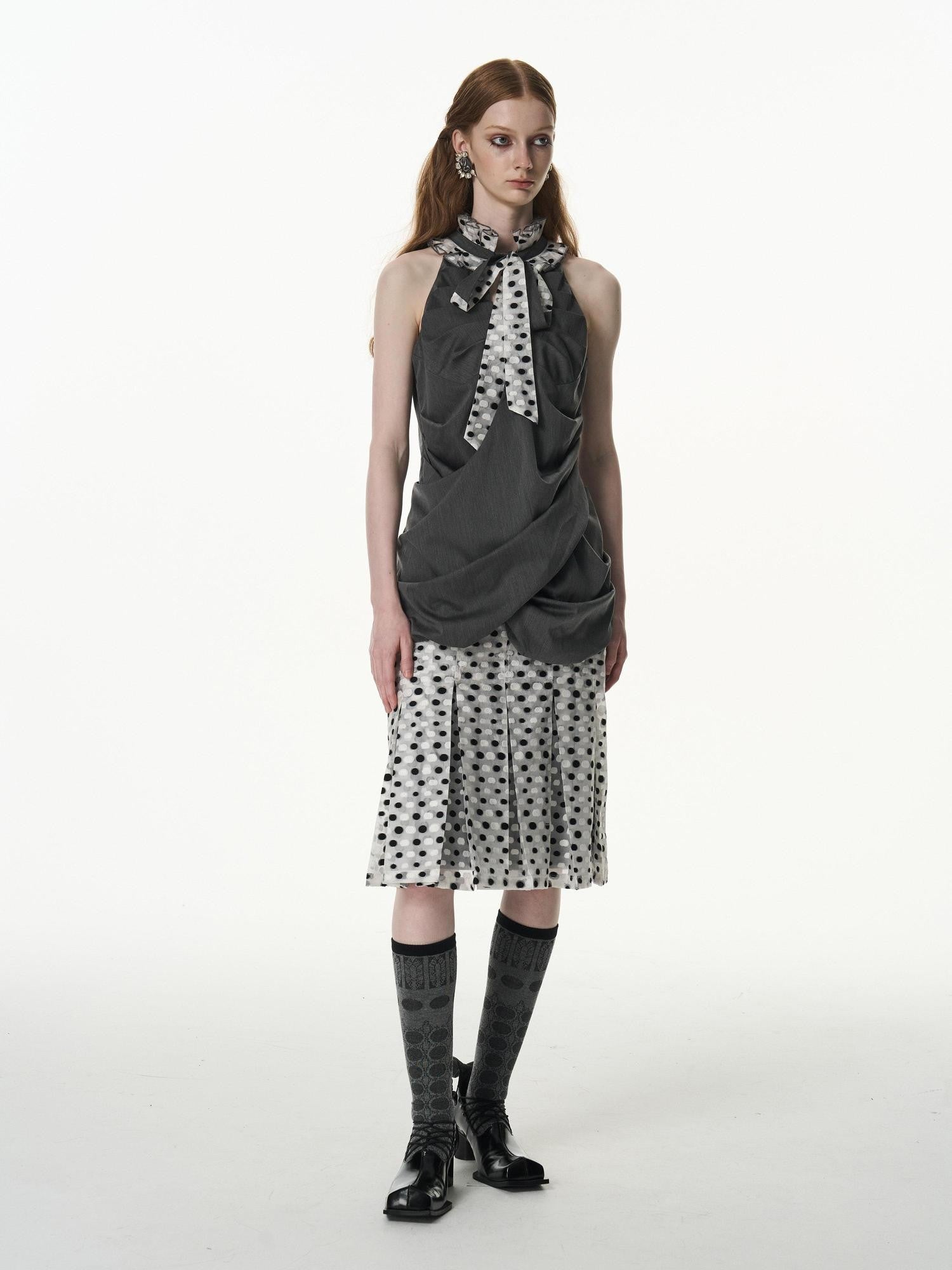 popoop Black And White Polka Dot Jacquard Patchwork Women&