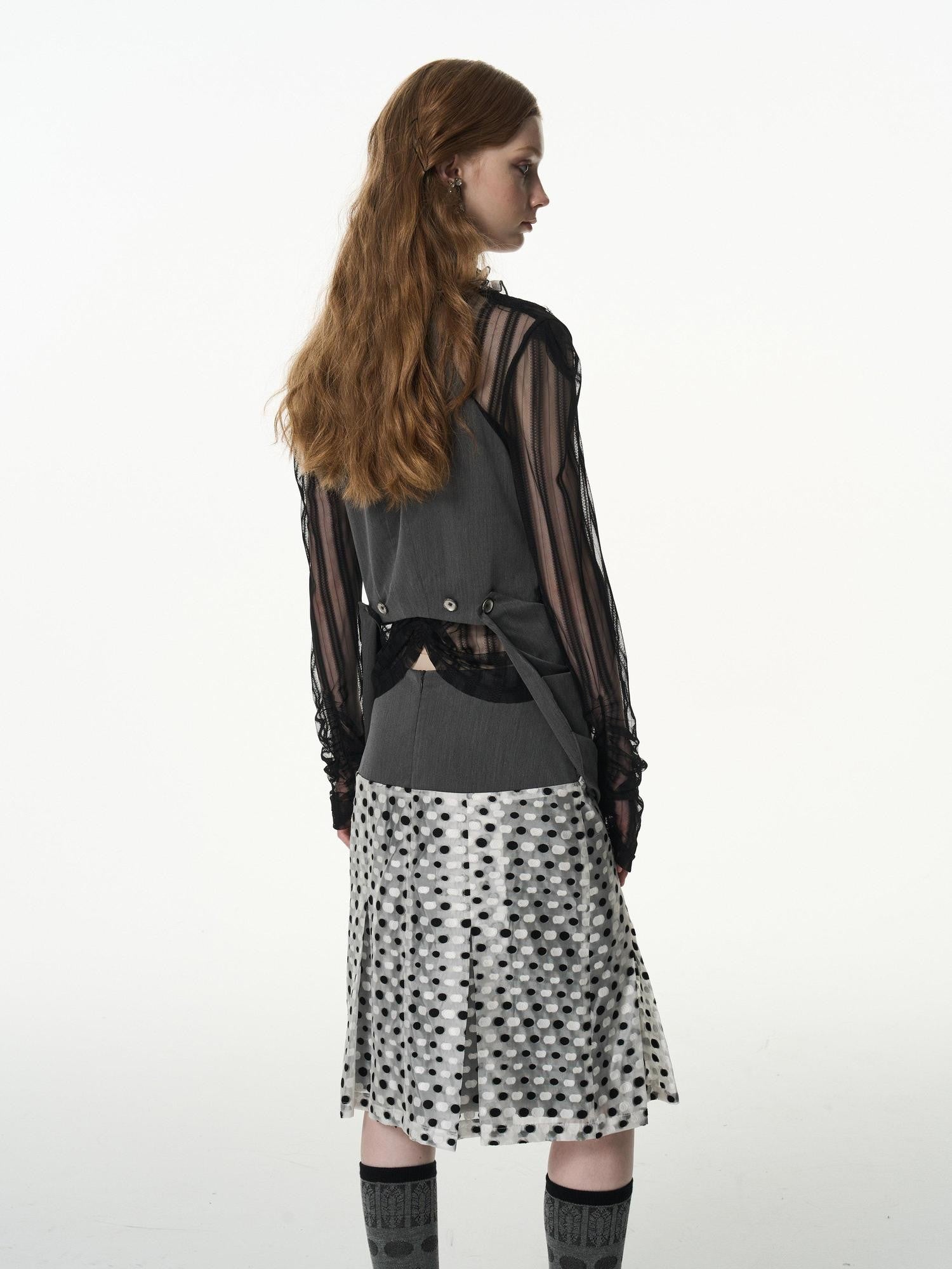 popoop Black And White Polka Dot Jacquard Patchwork Women&