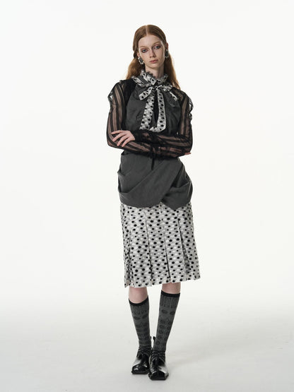 popoop Black And White Polka Dot Jacquard Patchwork Women&