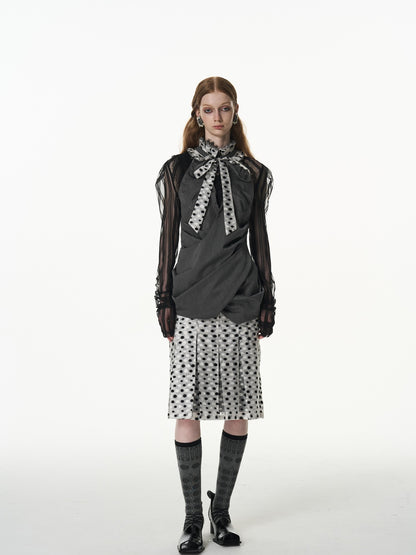 popoop Black And White Polka Dot Jacquard Patchwork Women&