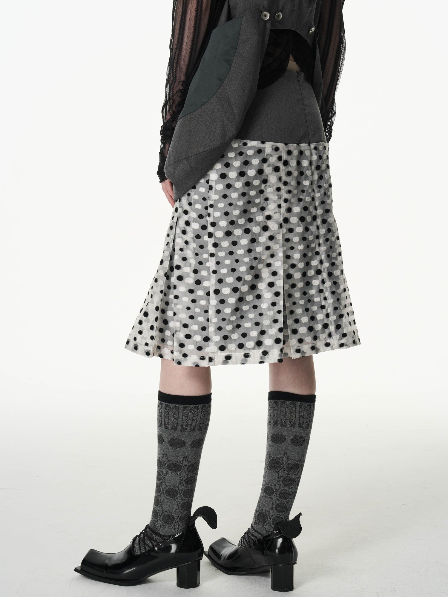 popoop Black And White Polka Dot Jacquard Patchwork Women&