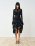popoop Black Embellished Lace Panel Ruffle Sleeve Women&