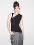 popoop Black Lace Ruched Asymmetrical Neckline Fitted Women&