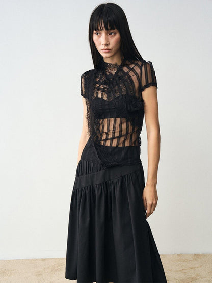 popoop Black Mesh Lace Close Fitting Women&