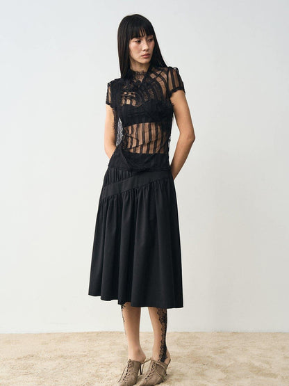 popoop Black Mesh Lace Close Fitting Women&