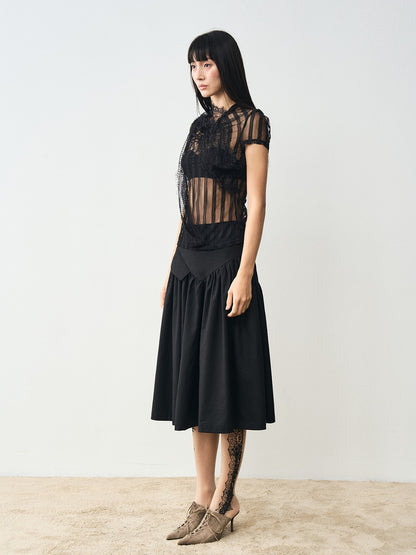 popoop Black Mesh Lace Close Fitting Women&