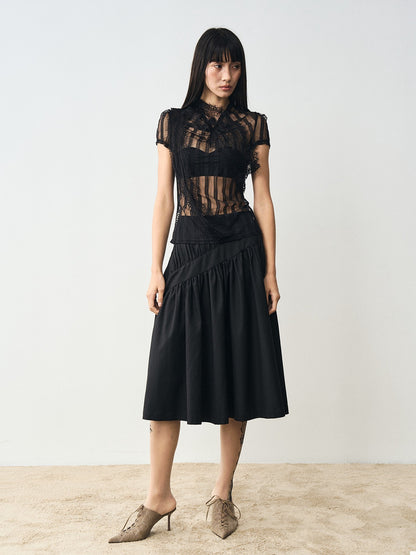 popoop Black Mesh Lace Close Fitting Women&