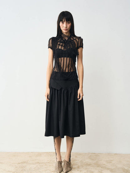 popoop Black Mesh Lace Close Fitting Women&