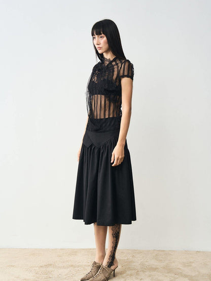 popoop Black Mesh Lace Close Fitting Women&