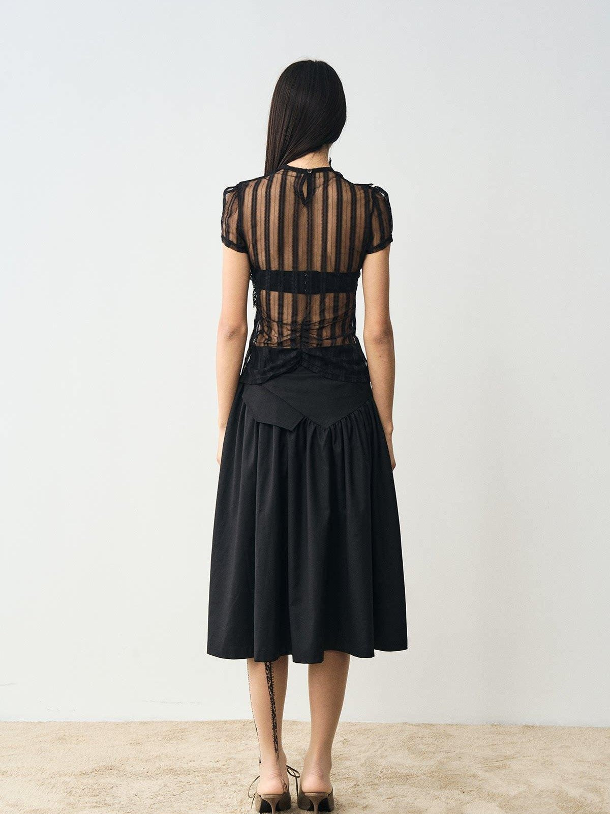popoop Black Mesh Lace Close Fitting Women&