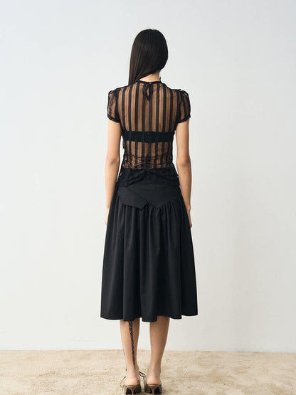 popoop Black Mesh Lace Close Fitting Women&