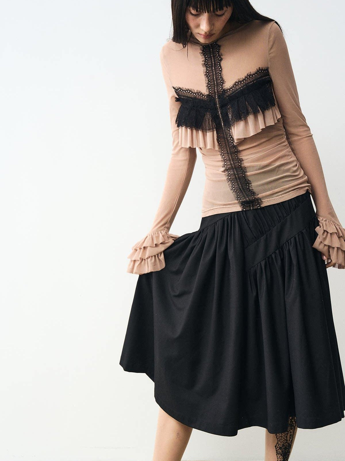popoop Black Pleated Draped Multiway Versatile Flowy Women&