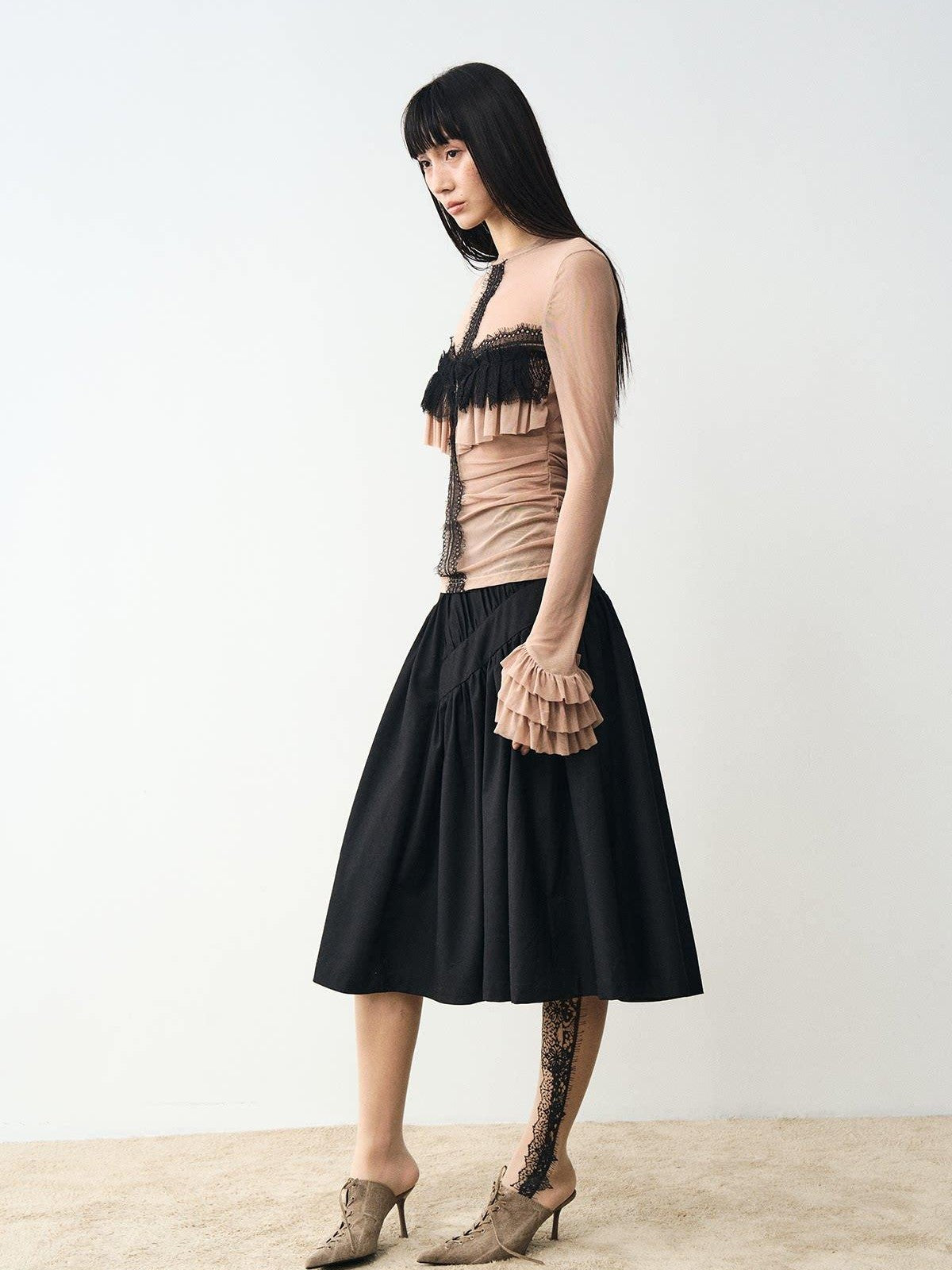 popoop Black Pleated Draped Multiway Versatile Flowy Women&