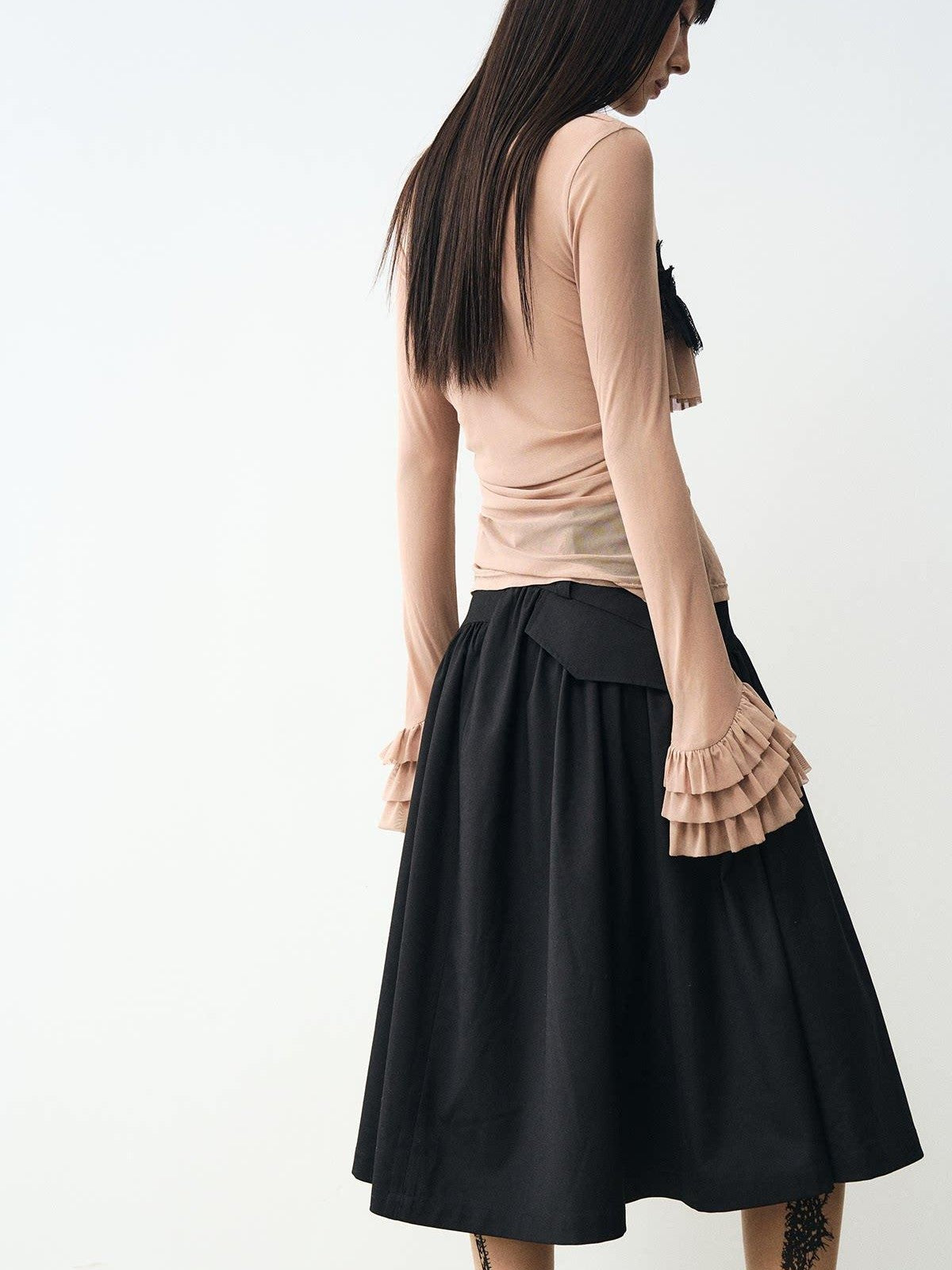 popoop Black Pleated Draped Multiway Versatile Flowy Women&