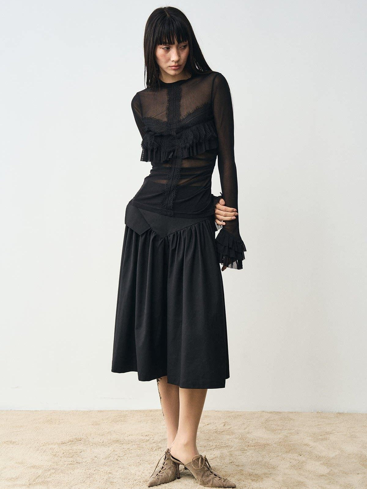 popoop Black Pleated Draped Multiway Versatile Flowy Women&