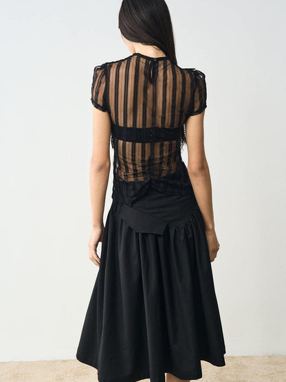 popoop Black Pleated Draped Multiway Versatile Flowy Women&