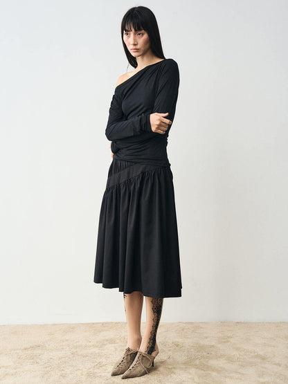 popoop Black Pleated Draped Multiway Versatile Flowy Women&