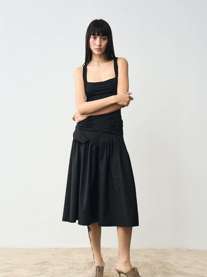 popoop Black Pleated Draped Multiway Versatile Flowy Women&