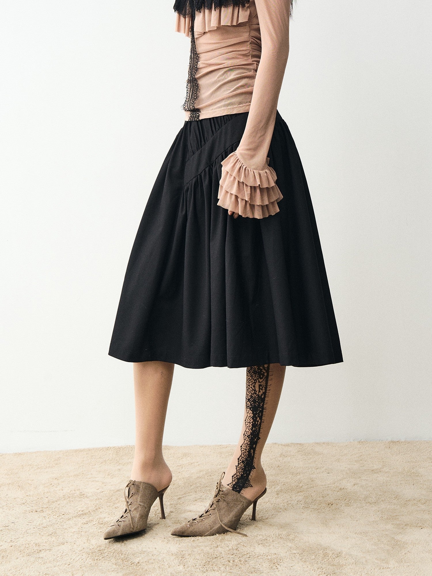 popoop Black Pleated Draped Multiway Versatile Flowy Women&