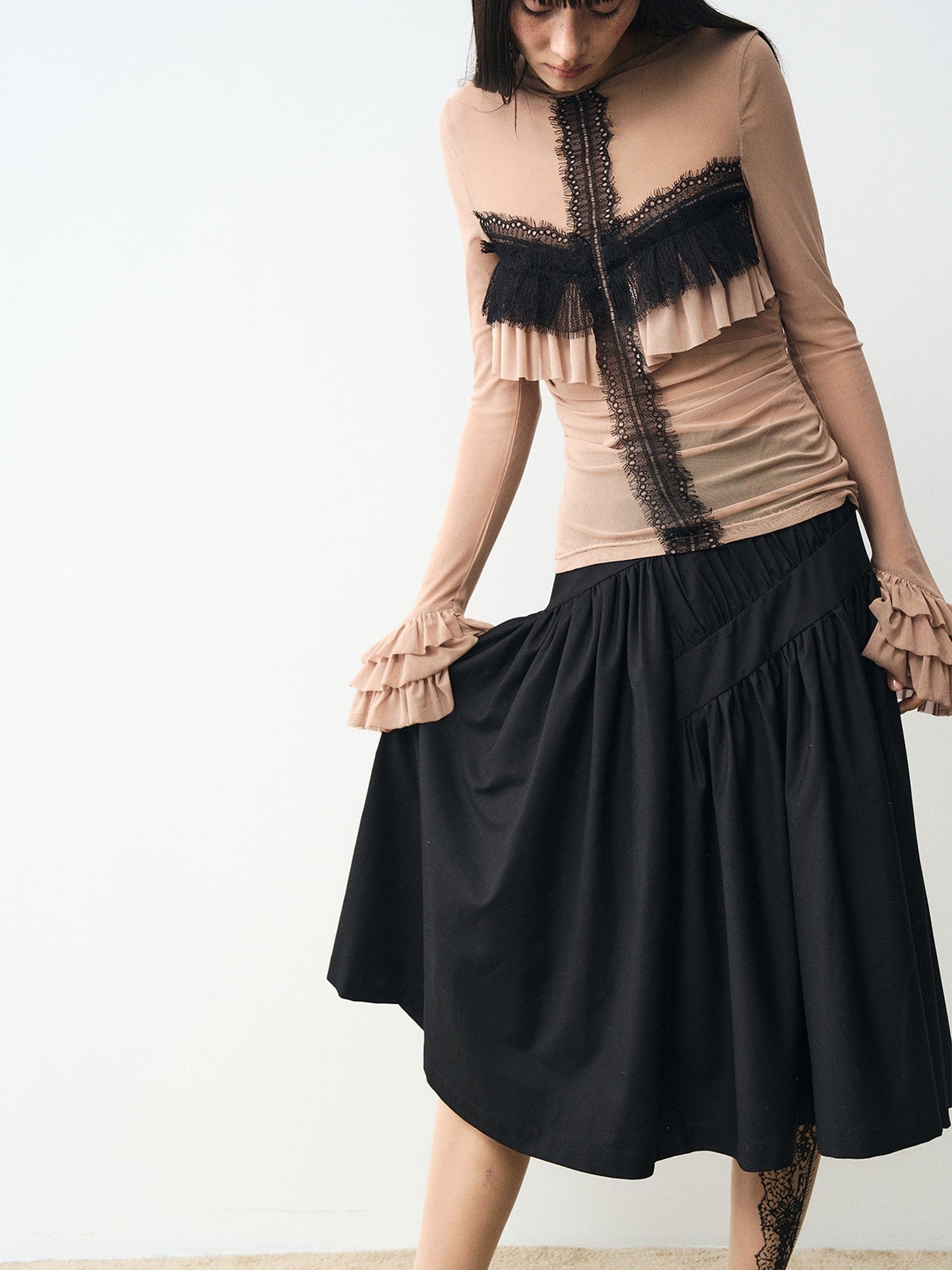 popoop Black Pleated Draped Multiway Versatile Flowy Women&