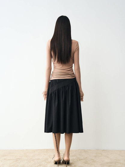 popoop Black Pleated Draped Multiway Versatile Flowy Women&