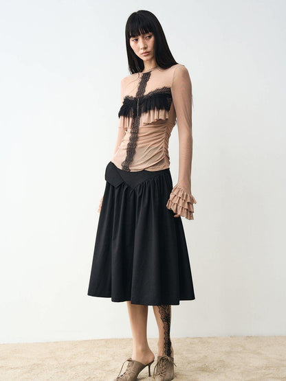 popoop Black Pleated Draped Multiway Versatile Flowy Women&