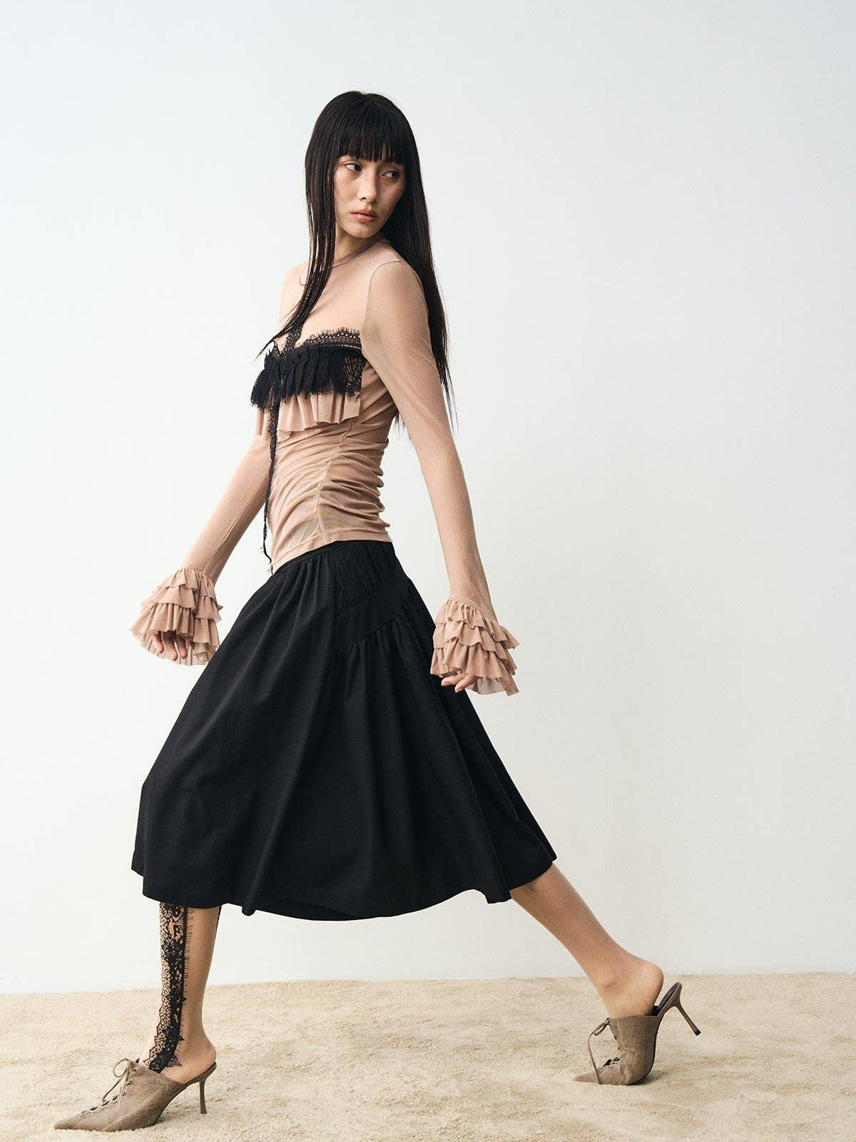 popoop Black Pleated Draped Multiway Versatile Flowy Women&