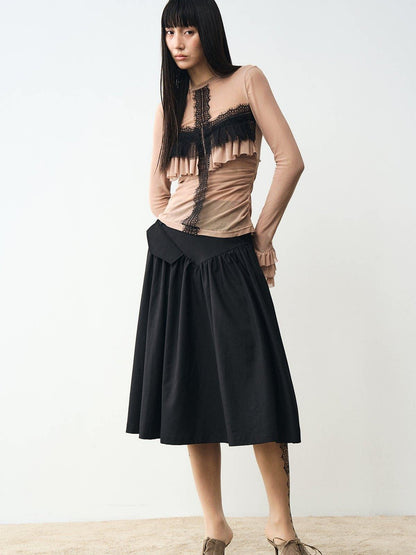 popoop Black Pleated Draped Multiway Versatile Flowy Women&
