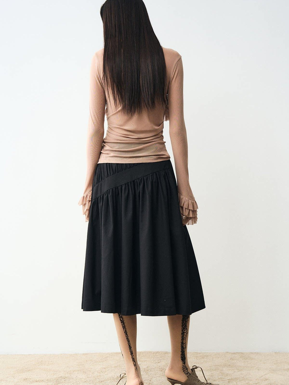 popoop Black Pleated Draped Multiway Versatile Flowy Women&
