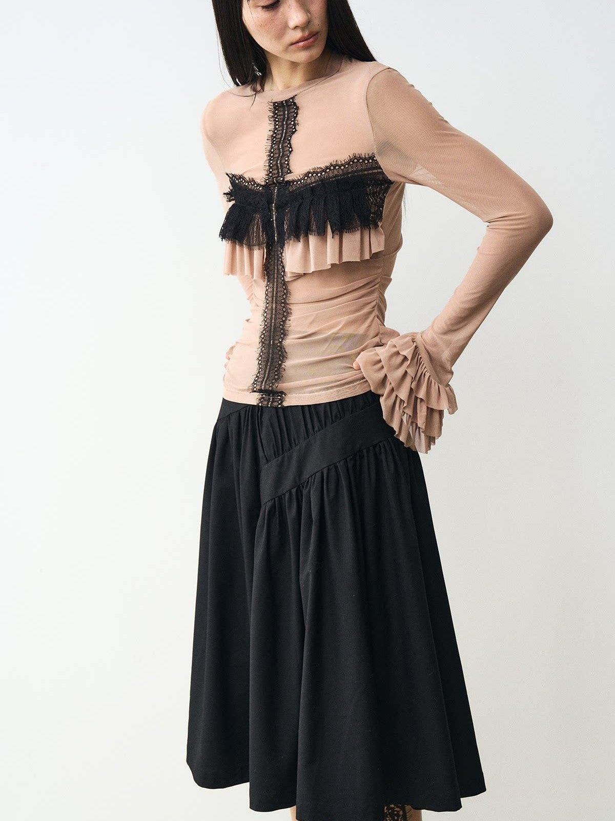 popoop Black Pleated Draped Multiway Versatile Flowy Women&