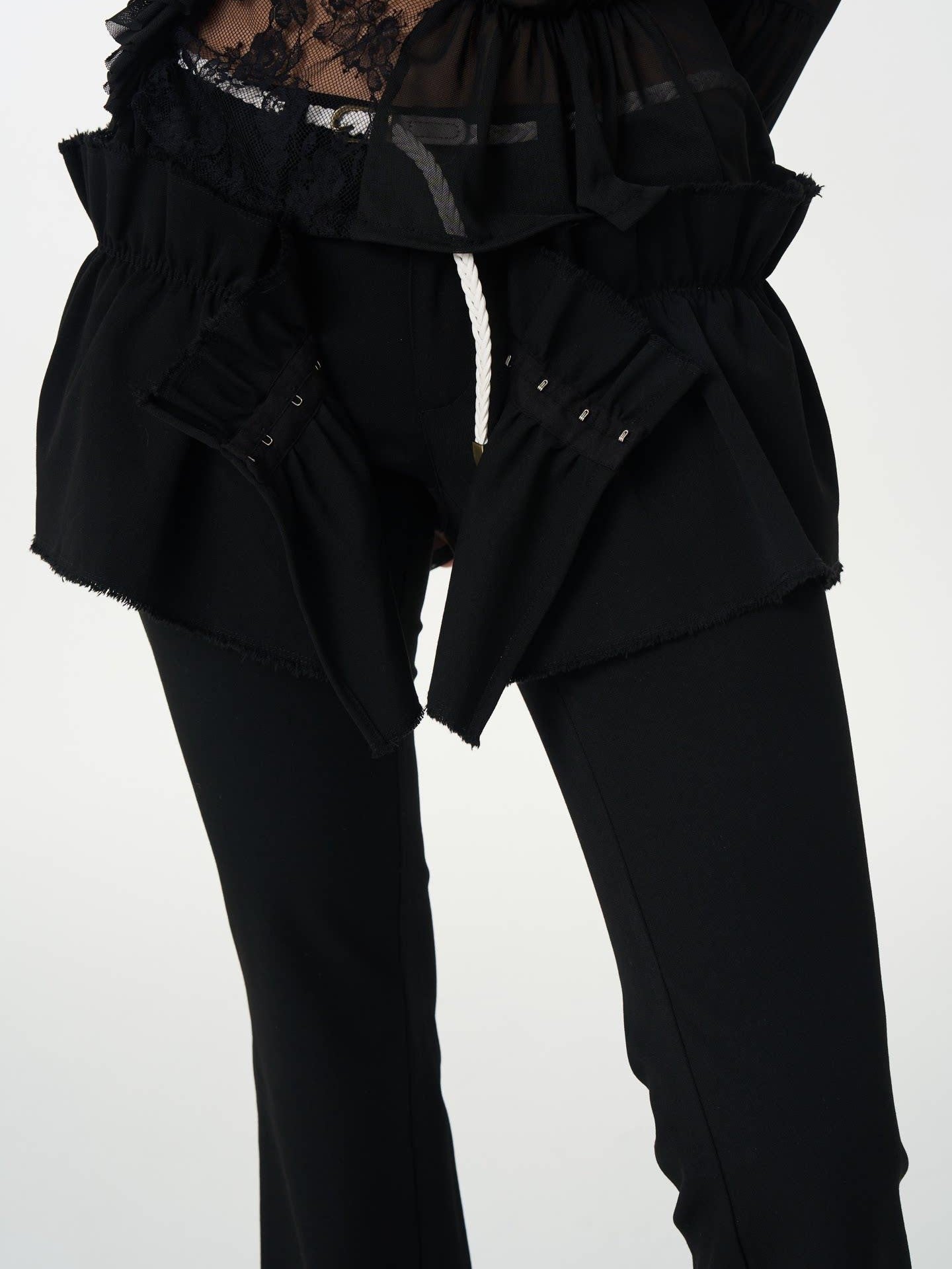 popoop Black Pleated Frayed Hem Button Placket Slim Stretch Women&
