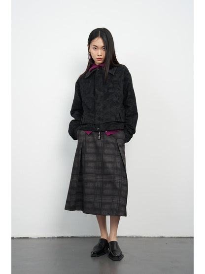 popoop Black Relaxed Patchwork Plaid Collar Women&