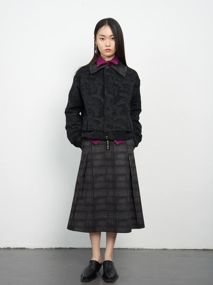 popoop Black Relaxed Patchwork Plaid Collar Women&