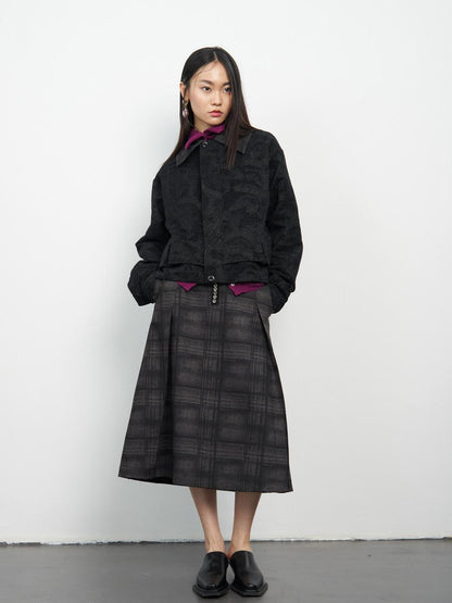 popoop Black Relaxed Patchwork Plaid Collar Women&