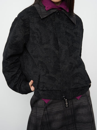 popoop Black Relaxed Patchwork Plaid Collar Women&
