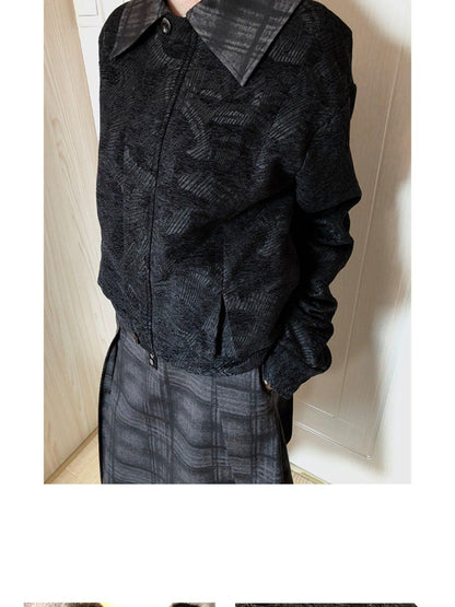 popoop Black Relaxed Patchwork Plaid Collar Women&