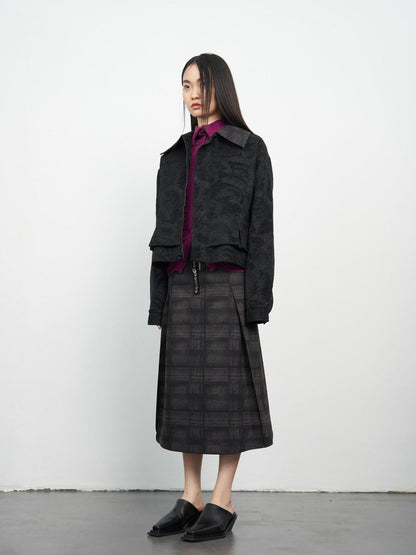 popoop Black Relaxed Patchwork Plaid Collar Women&