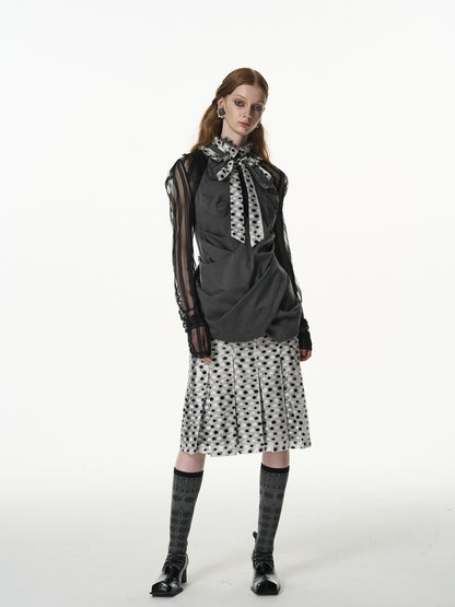 popoop Black White Polka Dot Panelled Pleated Convertible Women&