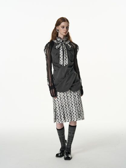 popoop Black White Polka Dot Panelled Pleated Convertible Women&