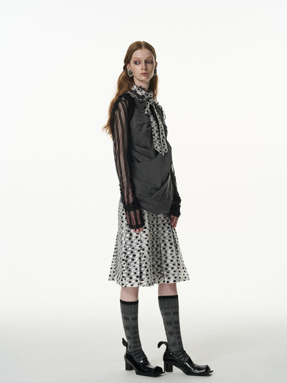 popoop Black White Polka Dot Panelled Pleated Convertible Women&