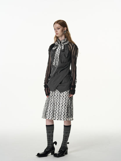 popoop Black White Polka Dot Panelled Pleated Convertible Women&