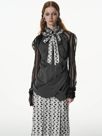 popoop Black White Polka Dot Panelled Pleated Convertible Women&