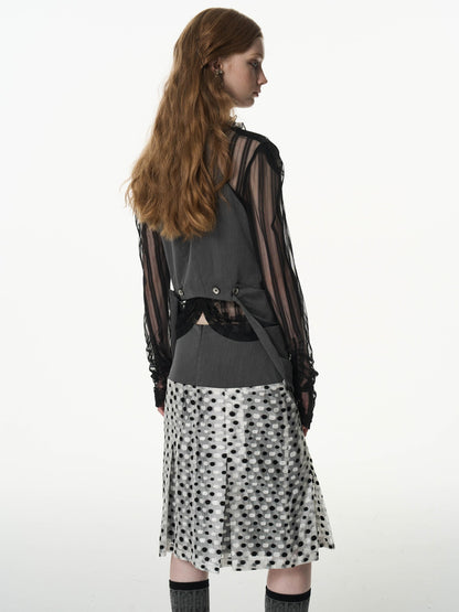 popoop Black White Polka Dot Panelled Pleated Convertible Women&