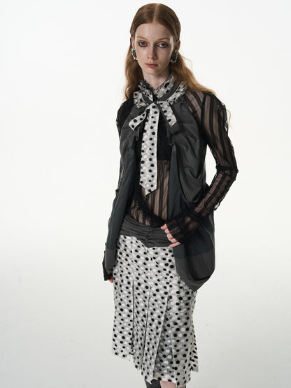 popoop Black White Polka Dot Panelled Pleated Convertible Women&
