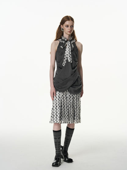 popoop Black White Polka Dot Panelled Pleated Convertible Women&