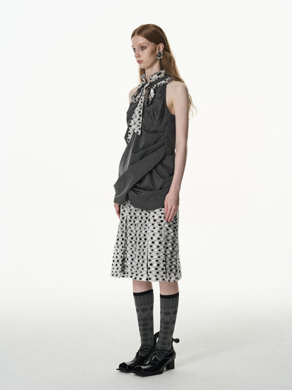 popoop Black White Polka Dot Panelled Pleated Convertible Women&