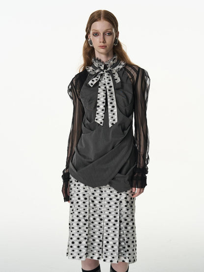 popoop Black White Polka Dot Panelled Pleated Convertible Women&