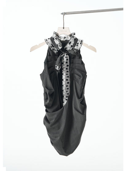 popoop Black White Polka Dot Panelled Pleated Convertible Women&