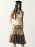 popoop Champagne Pleated Checked Tulle Low Waist Women&